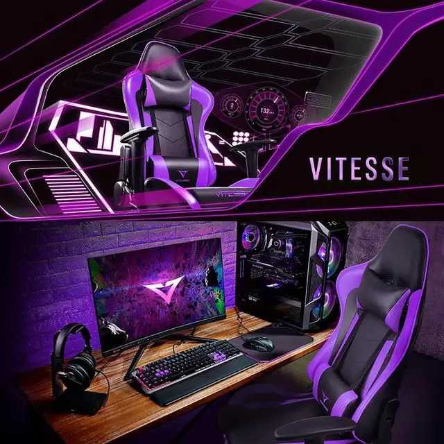 Alt view image 4 of 7 - Generic PUKAMI Gaming Chair High Back for Teens Ergonomic Racing Computer Desk with Comfortable Lumbar Support and Headrest Girl Gamer Height Adjustable (Purple), 48*26*22 inch