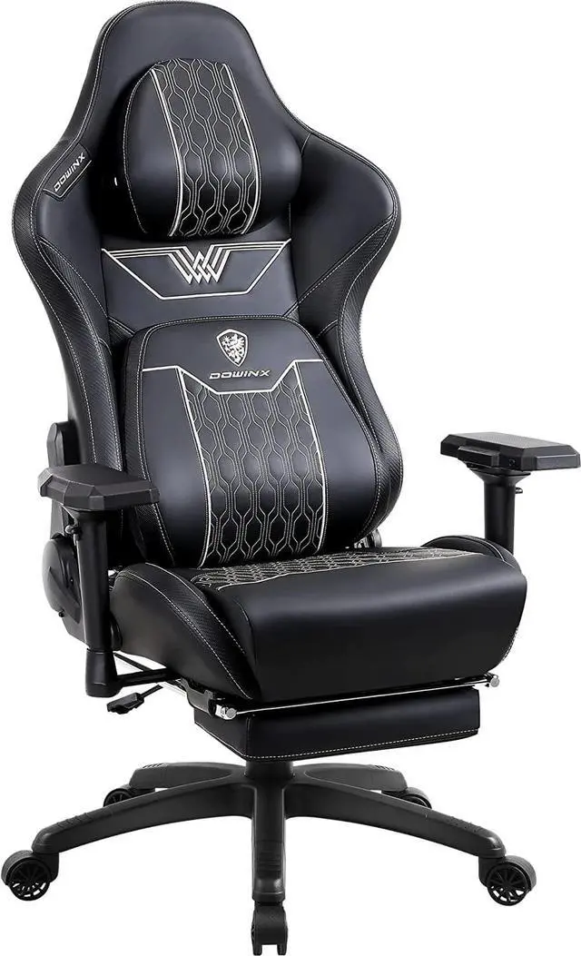Main image of Dowinx Big and Tall Gaming Chair with Footrest, High Back Ergonomic Office Chair with Comfortable Headrest and Lumbar Support, 4D Armrests Computer Chair for Adults, Pu Leather, Black