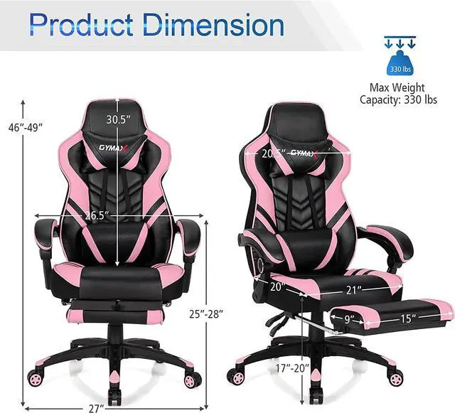 Alt view image 3 of 7 - Pink Gaming Chair Ergonomic Computer Chair for Adults Teens Reclining Gamer Chair High Back Game Chair Racing Style Desk Chair with Retractable Footrest, Lumbar Support and Headrest
