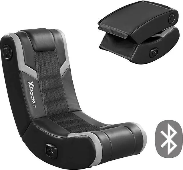 Alt view image 2 of 7 - X Rocker Eclipse Video Gaming Floor Chair, Headrest Mounted Speakers, 2.0 Bluetooth, Wireless, 5110301, 31" x 27.5" x 16.5", Black and Silver, Welcome to consult