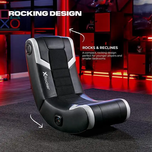 Alt view image 4 of 7 - X Rocker Eclipse Video Gaming Floor Chair, Headrest Mounted Speakers, 2.0 Bluetooth, Wireless, 5110301, 31" x 27.5" x 16.5", Black and Silver, Welcome to consult