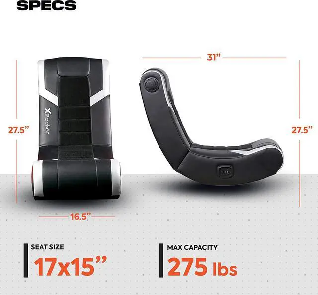 Alt view image 6 of 7 - X Rocker Eclipse Video Gaming Floor Chair, Headrest Mounted Speakers, 2.0 Bluetooth, Wireless, 5110301, 31" x 27.5" x 16.5", Black and Silver, Welcome to consult