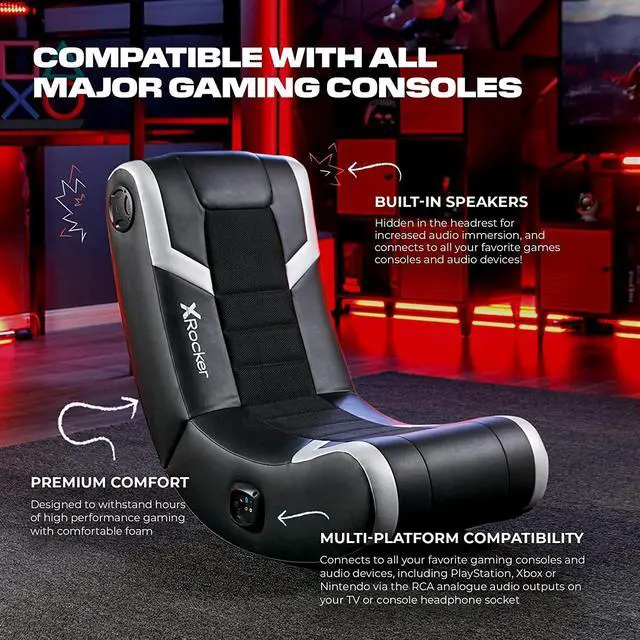 Alt view image 3 of 7 - X Rocker Eclipse Video Gaming Floor Chair, Headrest Mounted Speakers, 2.0 Bluetooth, Wireless, 5110301, 31" x 27.5" x 16.5", Black and Silver, Welcome to consult