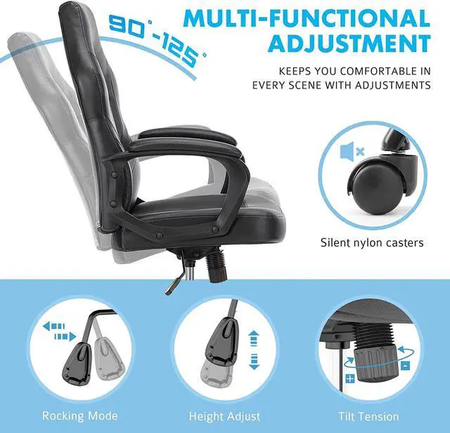 Alt view image 5 of 7 - OLIXIS Computer Gaming PU Leather Ergonomic Office Swivel Desk Lumbar Support, Executive Chair with Padded Armrest and Seat Cushion for Adults, Grey