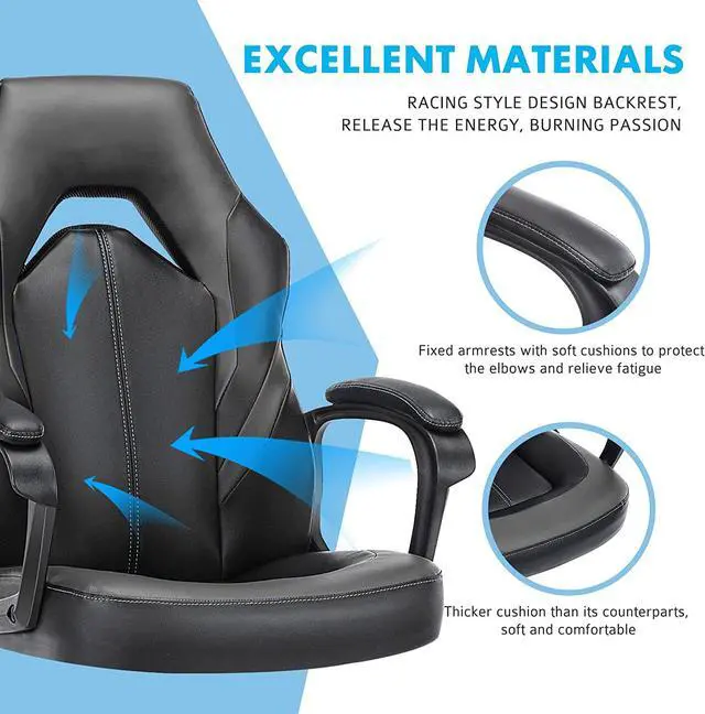 Alt view image 7 of 7 - OLIXIS Computer Gaming PU Leather Ergonomic Office Swivel Desk Lumbar Support, Executive Chair with Padded Armrest and Seat Cushion for Adults, Grey