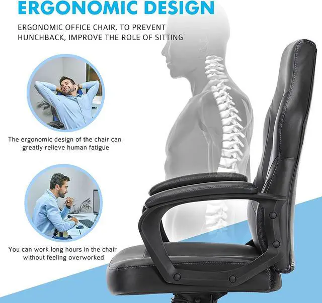 Alt view image 6 of 7 - OLIXIS Computer Gaming PU Leather Ergonomic Office Swivel Desk Lumbar Support, Executive Chair with Padded Armrest and Seat Cushion for Adults, Grey