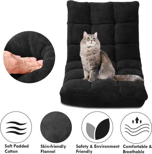 Alt view image 5 of 7 - Giantex Floor Chairs for Adults - Floor Gaming Chair with Back Support, Coral Velvet, 14 Adjustable Position, Thick Sponge Padding, Floor Seating Lounge for Reading, Watching TV, Meditation (Black)
