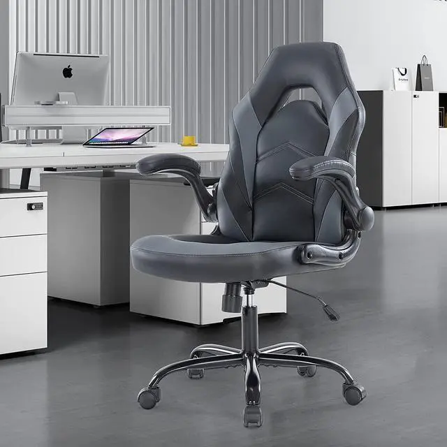 Alt view image 2 of 7 - Office Chairs - Ergonomic Gaming Executive Desk Chairs with Flip-up Armrests and Lumbar Support, Adjustable Swivel Rolling Chair,Grey