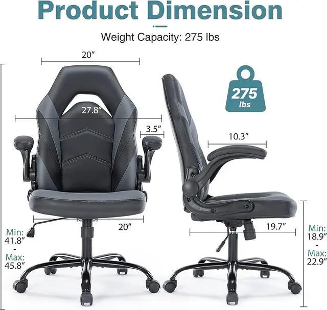 Alt view image 3 of 7 - Office Chairs - Ergonomic Gaming Executive Desk Chairs with Flip-up Armrests and Lumbar Support, Adjustable Swivel Rolling Chair,Grey