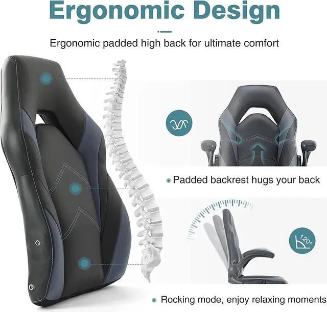 Alt view image 4 of 7 - Office Chairs - Ergonomic Gaming Executive Desk Chairs with Flip-up Armrests and Lumbar Support, Adjustable Swivel Rolling Chair,Grey