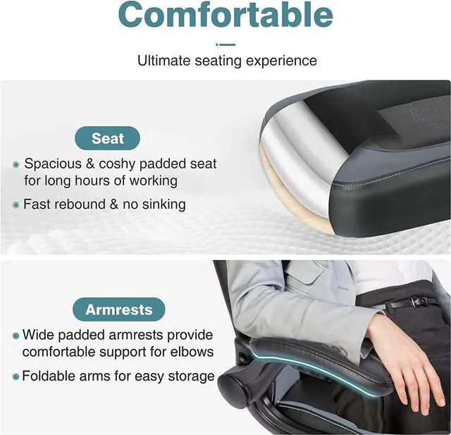 Alt view image 5 of 7 - Office Chairs - Ergonomic Gaming Executive Desk Chairs with Flip-up Armrests and Lumbar Support, Adjustable Swivel Rolling Chair,Grey