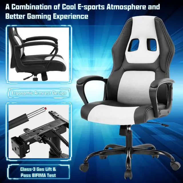 Alt view image 6 of 7 - Gaming Chair PC Office Chair Ergonomic Gamer Chair PU Leather Executive Computer Chair with Lumbar Support High Back Adjustable Rolling Swivel Desk Chair for Adult Teen, White