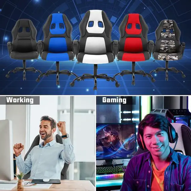 Alt view image 6 of 7 - Gaming Chair PC Office Chair Ergonomic Gamer Chair PU Leather Executive Computer Chair with Lumbar Support High Back Adjustable Rolling Swivel Desk Chair for Adult Teen, White