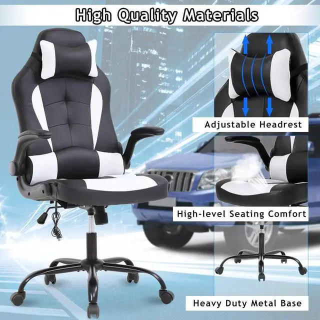 Alt view image 6 of 7 - Massage Gaming Chair Ergonomic Office Chair High Back Desk Chair PU Leather Executive Chair with Lumbar Support Headrest Armrest PC Racing Computer Chair Task Rolling Swivel Chair, White