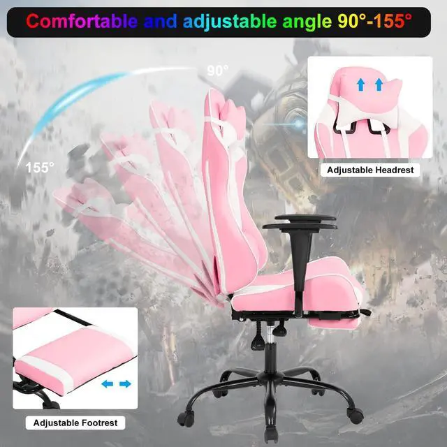 Alt view image 4 of 7 - Gaming Chair Computer Chair Ergonomic Gaming Chair with Footrest Reclining High Back Video Game Chair with Lumbar Support Headrest Armrest Swivel Seat for Women, Men (Pink)