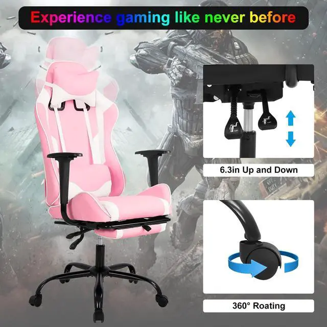 Alt view image 6 of 7 - Gaming Chair Computer Chair Ergonomic Gaming Chair with Footrest Reclining High Back Video Game Chair with Lumbar Support Headrest Armrest Swivel Seat for Women, Men (Pink)