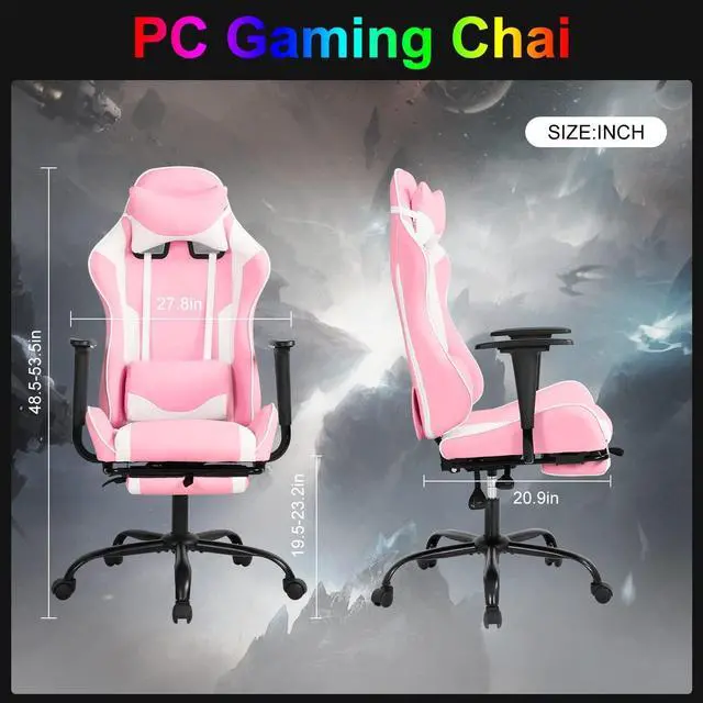 Alt view image 3 of 7 - Gaming Chair Computer Chair Ergonomic Gaming Chair with Footrest Reclining High Back Video Game Chair with Lumbar Support Headrest Armrest Swivel Seat for Women, Men (Pink)