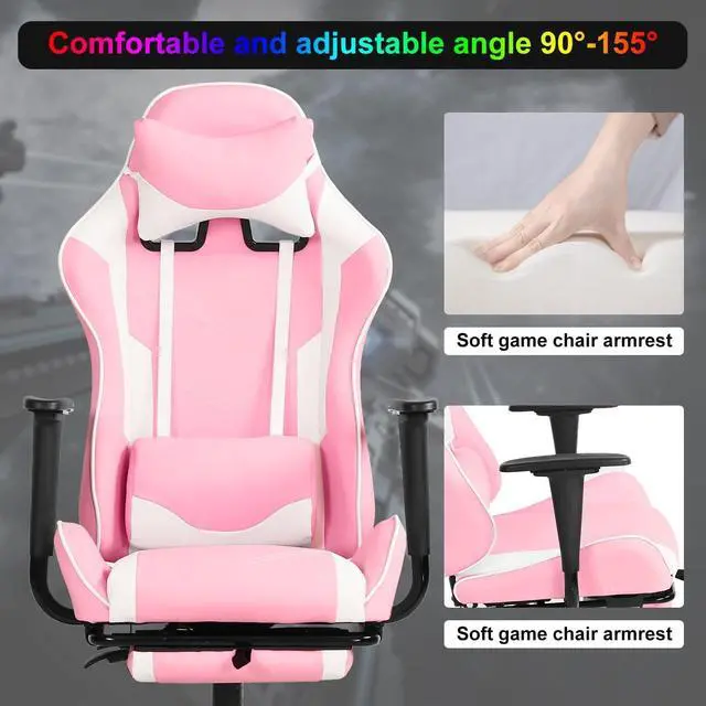 Alt view image 5 of 7 - Gaming Chair Computer Chair Ergonomic Gaming Chair with Footrest Reclining High Back Video Game Chair with Lumbar Support Headrest Armrest Swivel Seat for Women, Men (Pink)