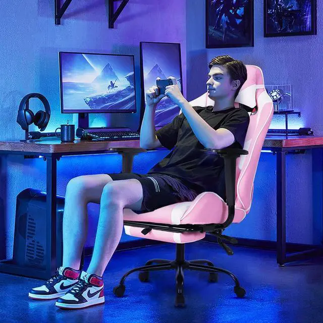 Alt view image 2 of 7 - Gaming Chair Computer Chair Ergonomic Gaming Chair with Footrest Reclining High Back Video Game Chair with Lumbar Support Headrest Armrest Swivel Seat for Women, Men (Pink)
