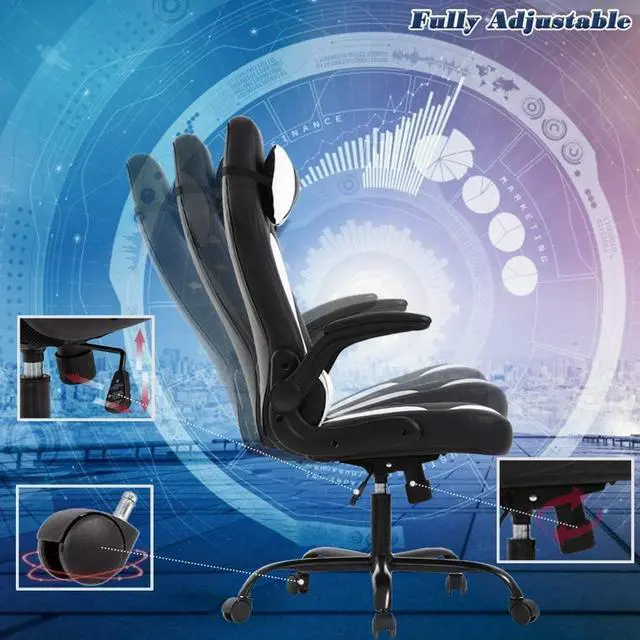 Alt view image 5 of 7 - PC Gaming Chair Computer Chair Racing Gamer Chair Adjustable Office Chair Modern Desk Chair Ergonomic Chair with Lumbar Support Flip Up Armrest Rolling Swivel Task Chair for Adults Women Men (White)