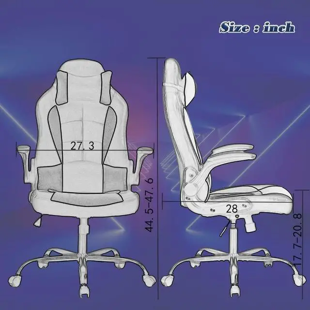 Alt view image 7 of 7 - PC Gaming Chair Computer Chair Racing Gamer Chair Adjustable Office Chair Modern Desk Chair Ergonomic Chair with Lumbar Support Flip Up Armrest Rolling Swivel Task Chair for Adults Women Men (White)