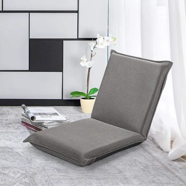 Alt view image 2 of 7 - Giantex Floor Chair with Back Support, 6 Adjustable Position, Gaming Chair Floor, Folding Sofa Chair, Padded Sleeper Bed, Video Game Chairs for Meditation Reading Watching TV, Floor Gaming Chair, Grey