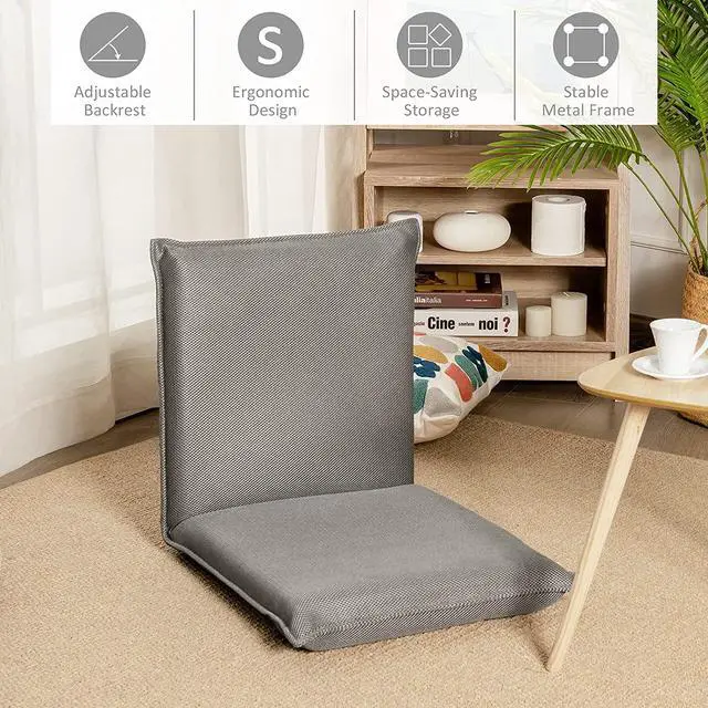 Alt view image 4 of 7 - Giantex Floor Chair with Back Support, 6 Adjustable Position, Gaming Chair Floor, Folding Sofa Chair, Padded Sleeper Bed, Video Game Chairs for Meditation Reading Watching TV, Floor Gaming Chair, Grey