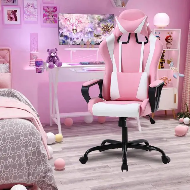 Alt view image 2 of 7 - Gaming Chair High Back Ergonomic Leather Office Chair Adjustable Swivel Desk Chair Reclining Racing PC Computer Chair with Lumbar Support and Headrest for Back Pain Adults TeensPink