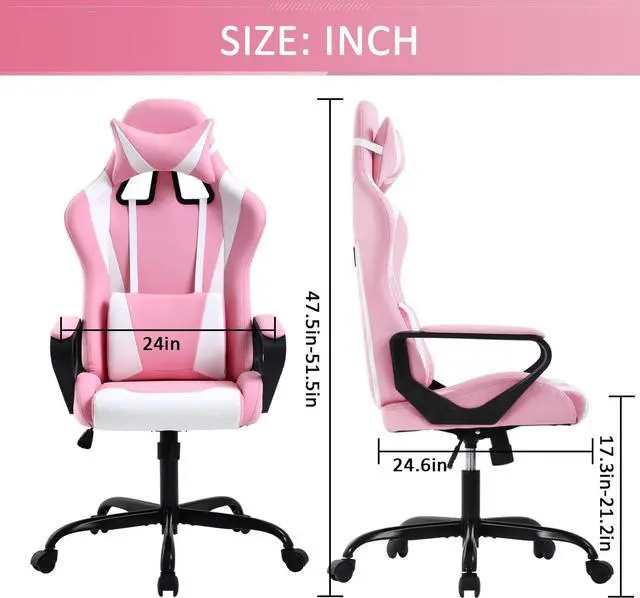 Alt view image 3 of 7 - Gaming Chair High Back Ergonomic Leather Office Chair Adjustable Swivel Desk Chair Reclining Racing PC Computer Chair with Lumbar Support and Headrest for Back Pain Adults TeensPink