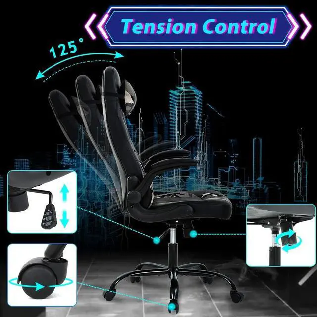 Alt view image 4 of 6 - Gaming Chair Ergonomic Home Office Video Game Chairs Massage PU Leather Computer Chair Adjustable Swivel Chairs with Lumbar Support Headrest, Camo