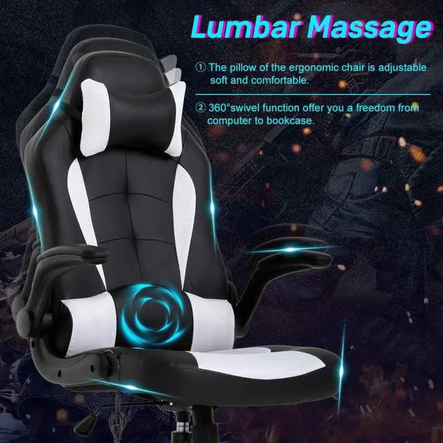 Alt view image 6 of 7 - Gaming chair Office Chair Desk Chair Massage Ergonomic High Back Computer Chair with Lumbar Support Flip-up Arms Headrest PU Leather Height Adjustable Swivel Executive Chair for Women Men Adult