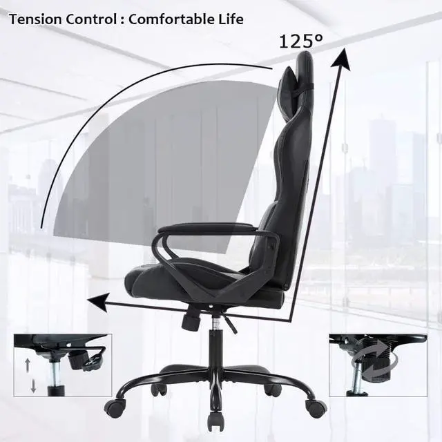Alt view image 5 of 6 - Pc Gaming Chair High Back Ergonomic Office Chair with Lumbar Support Arms Headrest Massage PU Leather Racing Computer Chair Adjustable Swivel Game Chair for Adult Kid, White