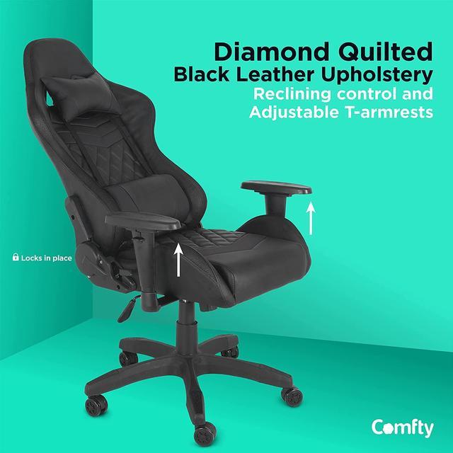 Comfty RGB LED Reclining Black Leather High Back Racing Gaming