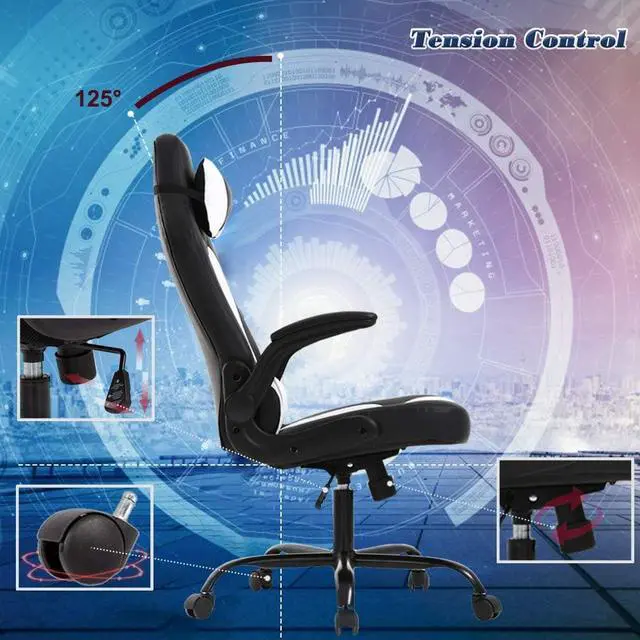 Alt view image 6 of 7 - PC Gaming Chair Massage Office Chair Ergonomic Desk Chair Racing Executive PU Leather Computer Chair with Lumbar Support Headrest Armrest Task Rolling Swivel Chair for Women Adults, White