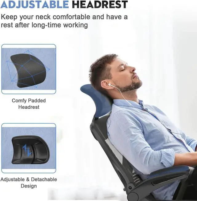 Alt view image 4 of 7 - Office Chair - Ergonomic Desk Chair with Adjustable 2D Headrest &Lumbar &Armrest, Tilting &Height Adjustment Home Office Desk Chairs