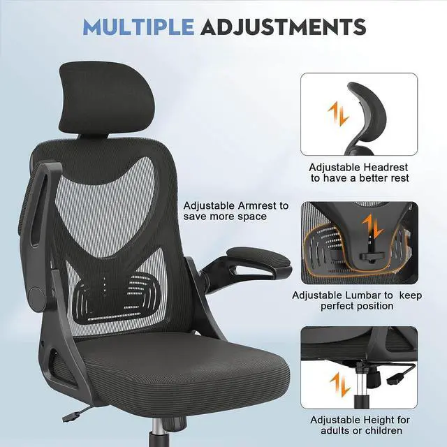 Alt view image 7 of 7 - Office Chair - Ergonomic Desk Chair with Adjustable 2D Headrest &Lumbar &Armrest, Tilting &Height Adjustment Home Office Desk Chairs