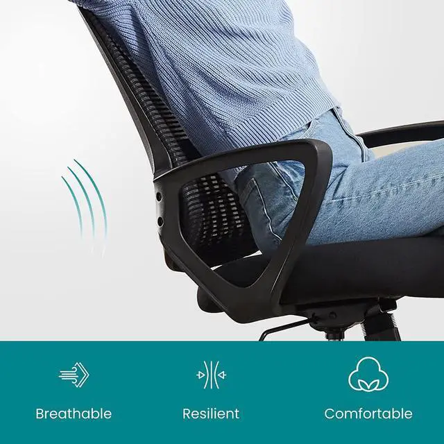 Alt view image 5 of 7 - Office Computer Desk Chair, Ergonomic Mid-Back Mesh Rolling Work Swivel Task Chairs with Wheels, Comfortable Lumbar Support, Comfy Arms for Home, Bedroom, Study, Dorm, Student, Adults, Black