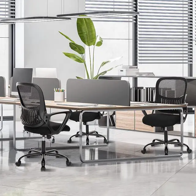 Alt view image 2 of 7 - Office Computer Desk Chair, Ergonomic Mid-Back Mesh Rolling Work Swivel Task Chairs with Wheels, Comfortable Lumbar Support, Comfy Arms for Home, Bedroom, Study, Dorm, Student, Adults, Black