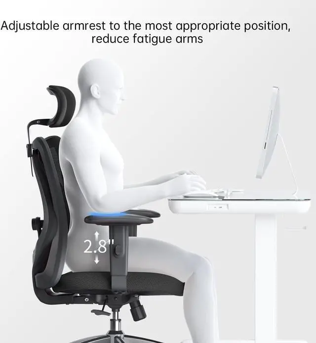 Alt view image 5 of 7 - M18 Ergonomic Office Chair for Big and Tall People Adjustable Headrest with 2D Armrest Lumbar Support and PU Wheels Swivel Tilt Function Black