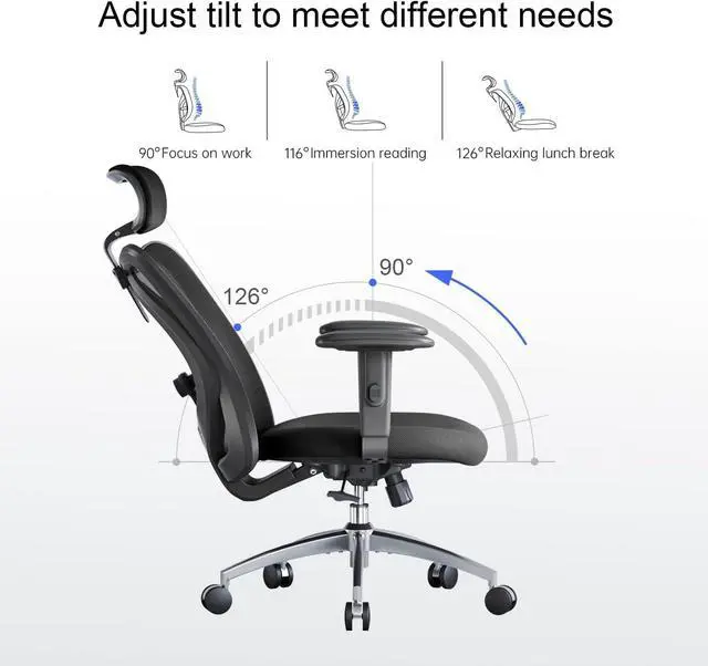 Alt view image 6 of 7 - SIHOO M18 Ergonomic Office Chair for Big and Tall People Adjustable Headrest with 2D Armrest Lumbar Support and PU Wheels Swivel Tilt Function Black