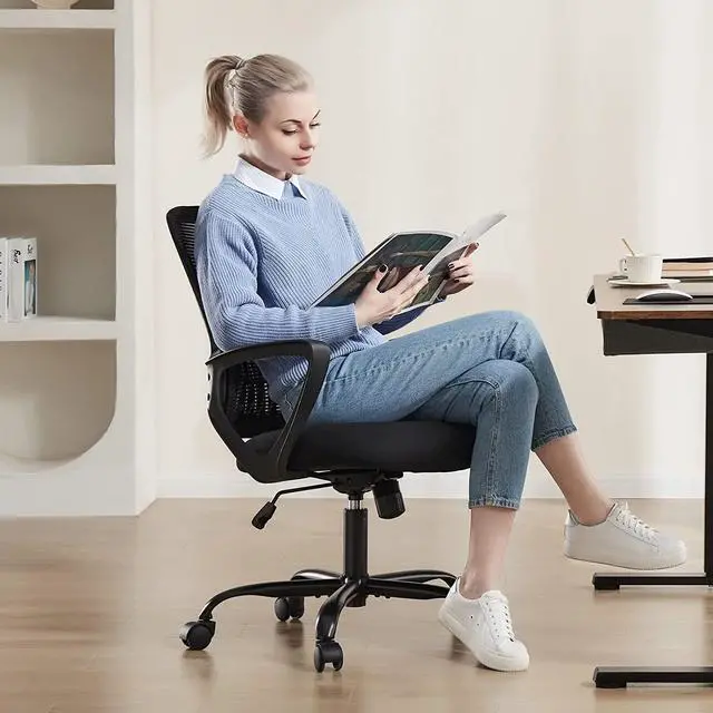 Alt view image 2 of 4 - Office Chair, Desk Chair, Ergonomic Home Office Desk Chairs, Computer Chair with Comfortable Armrests, Mesh Desk Chairs with Wheels, Office Desk Chair, Mid-Back Task Chair with Lumbar Support