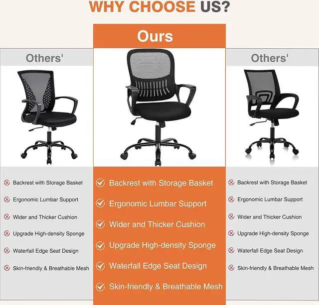 Alt view image 4 of 4 - Office Chair, Desk Chair, Ergonomic Home Office Desk Chairs, Computer Chair with Comfortable Armrests, Mesh Desk Chairs with Wheels, Office Desk Chair, Mid-Back Task Chair with Lumbar Support