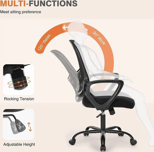 Alt view image 3 of 4 - Office Chair, Desk Chair, Ergonomic Home Office Desk Chairs, Computer Chair with Comfortable Armrests, Mesh Desk Chairs with Wheels, Office Desk Chair, Mid-Back Task Chair with Lumbar Support