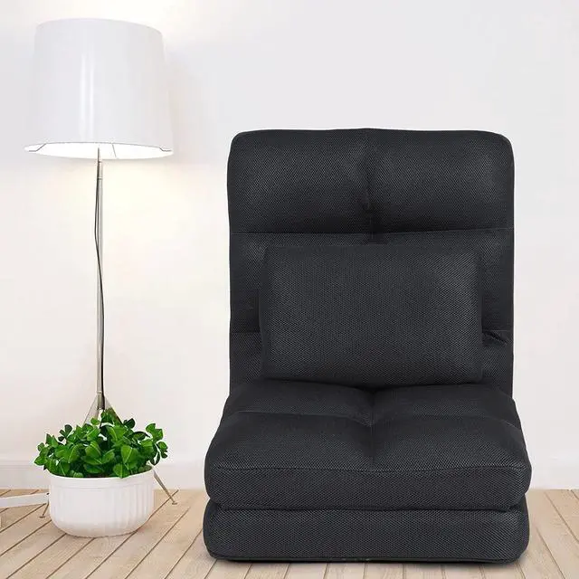 Alt view image 2 of 7 - Floor Chair with Back Support for Adults Adjustable 14 Positions Video Game Chairs Foldable Floor Lounger with Pillow 8823(Black)