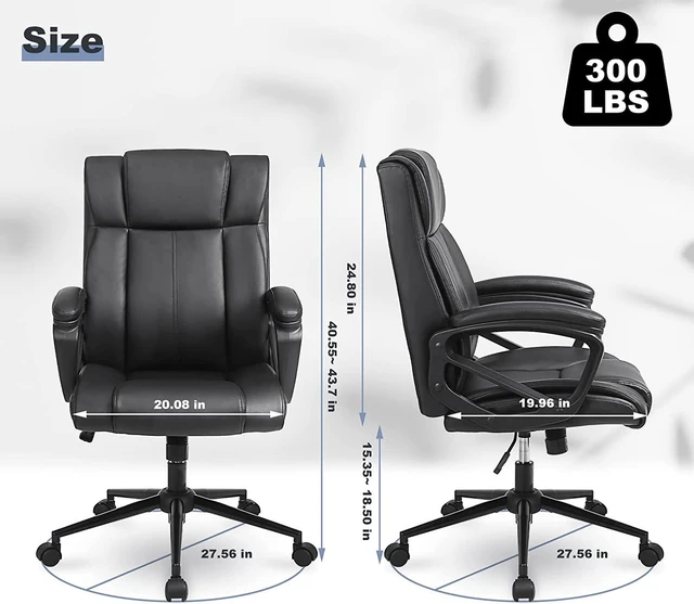 Alt view image 3 of 7 - Black PU Leather Ergonomic Executive Office Chair, Set of 1