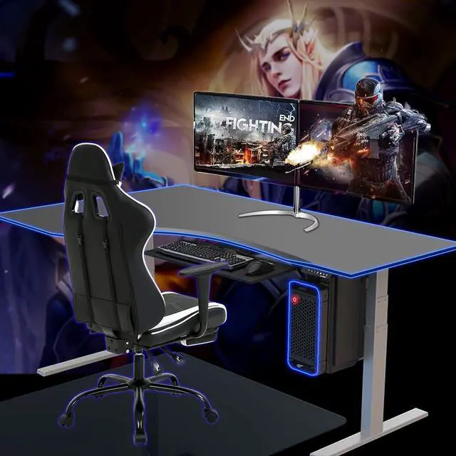 Alt view image 2 of 7 - HCB Gaming Chair, Computer Office Chair, Ergonomic Desk Chair Height Adjustable Recliner Swivel High Back with Lumbar Support, Footrest, Headrest, Racing Style White
