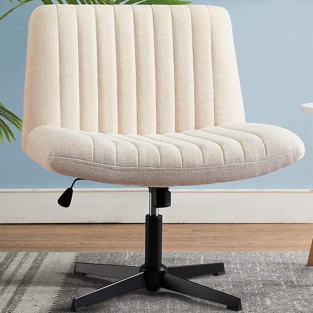 Armless Office Desk Chair No Wheels,Fabric Padded Modern Swivel
