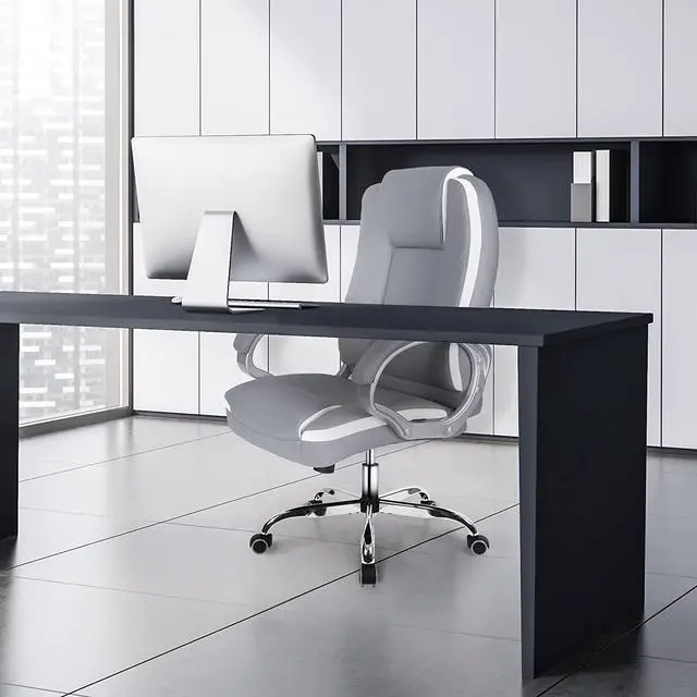 Alt view image 2 of 6 - NEO CHAIR Office Chair Computer Desk Chair Gaming - Ergonomic High Back Cushion Lumbar Support with Wheels Comfortable Grey Leather Racing Seat Adjustable Swivel Rolling Home Executive