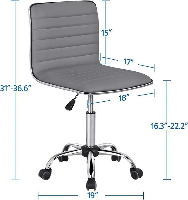 Alt view image 3 of 7 - Yaheetech PU Leather Office Chair Task Chair, Ribbed Armless Desk Chair, Adjustable Low Back Executive Chair with Wheels Grey