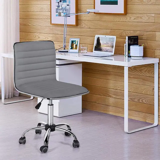 Alt view image 6 of 7 - Yaheetech PU Leather Ribbed Armless Task Office Chair, Adjustable Low Back Executive Chair with Wheels Gray